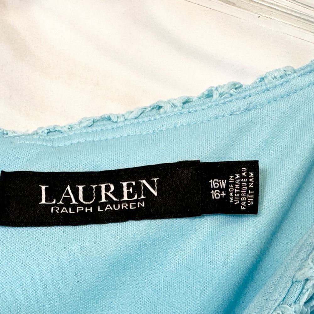 Lauren Ralph Lauren Plus Size 16W Shift Dress Blue Crochet Sleeveless Preppy 397 - Picture 11 of 12